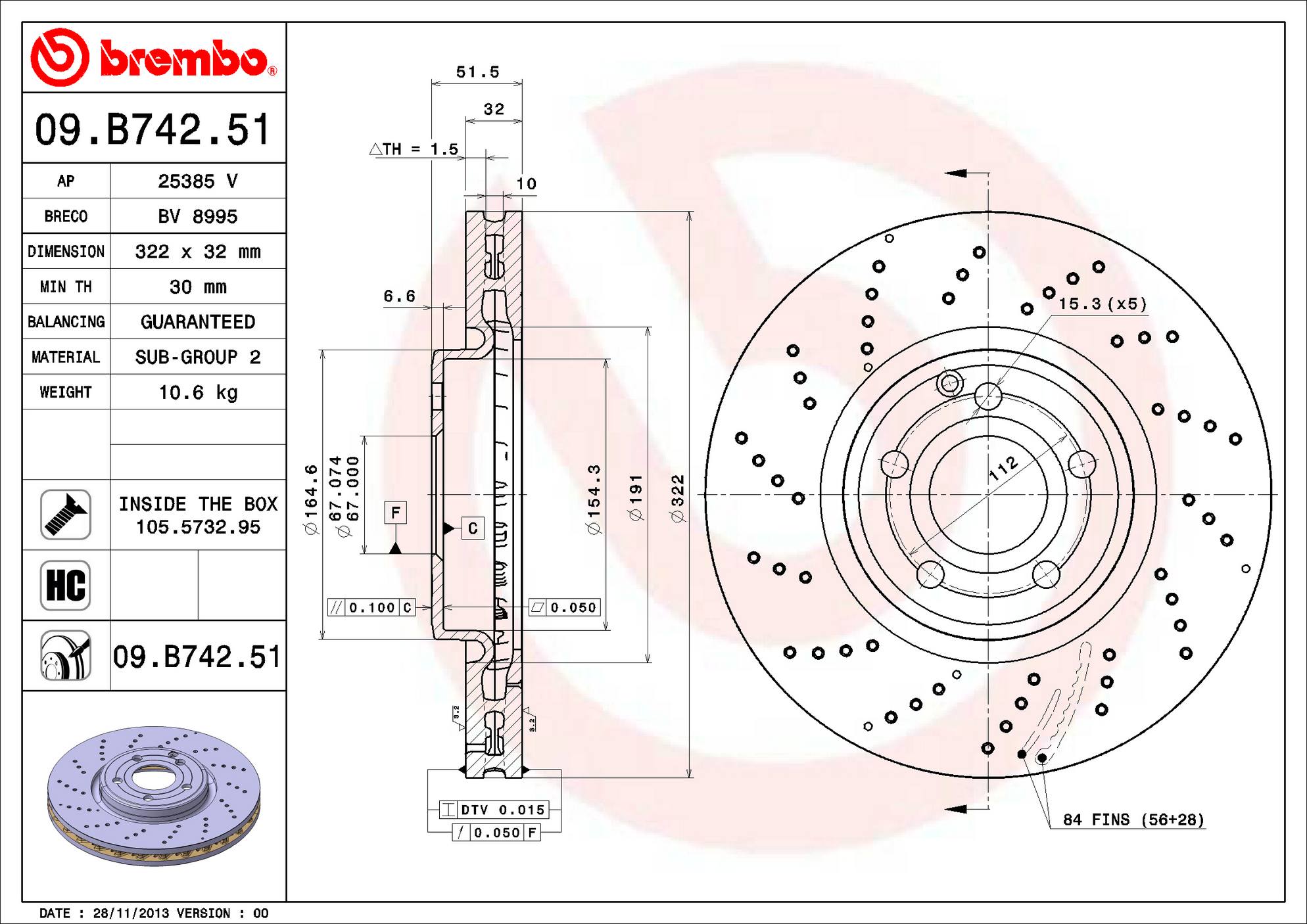 Mercedes Brembo Disc Brake Rotor - Front (322mm) 000421181207